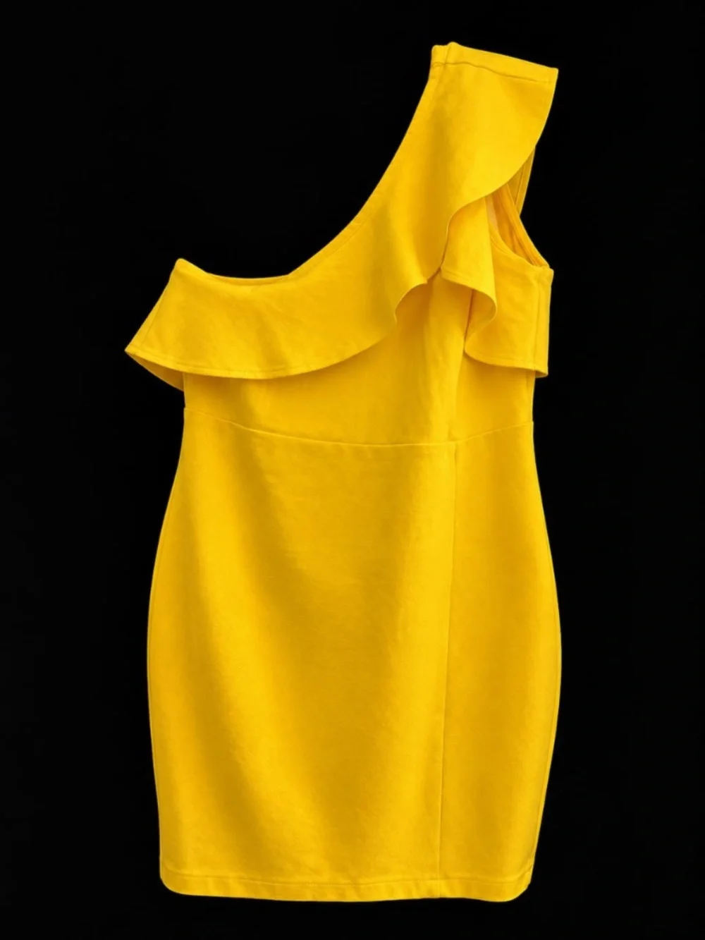 Lulus Yellow One Shoulder Ruffle Bodycon Mini Dress Size L - Picture 4 of 6